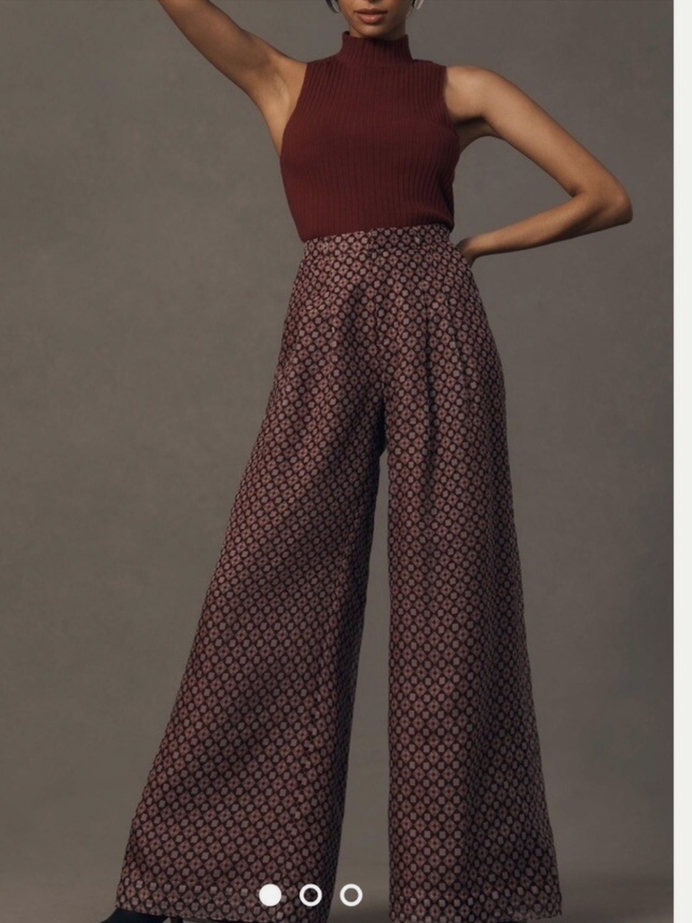 Maeve Anthropologie Silk Avery Burgundy Diamond Print Wide Leg Pants Womens - Picture 5 of 7